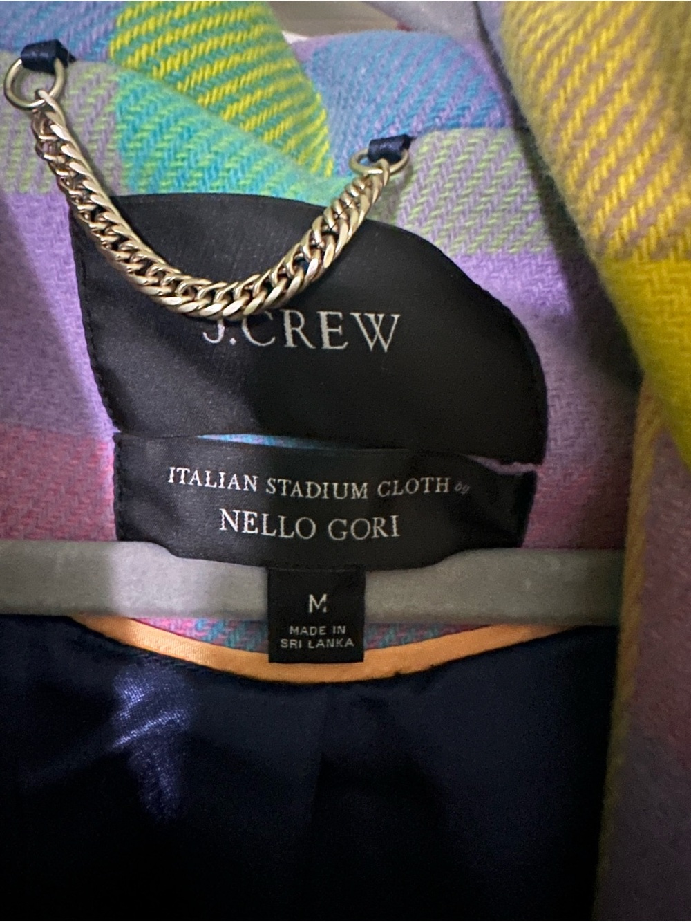 J. Crew Colorful Plaid Hooded Zip Coat with Nello Gori Italian stadium cloth - Picture 3 of 3